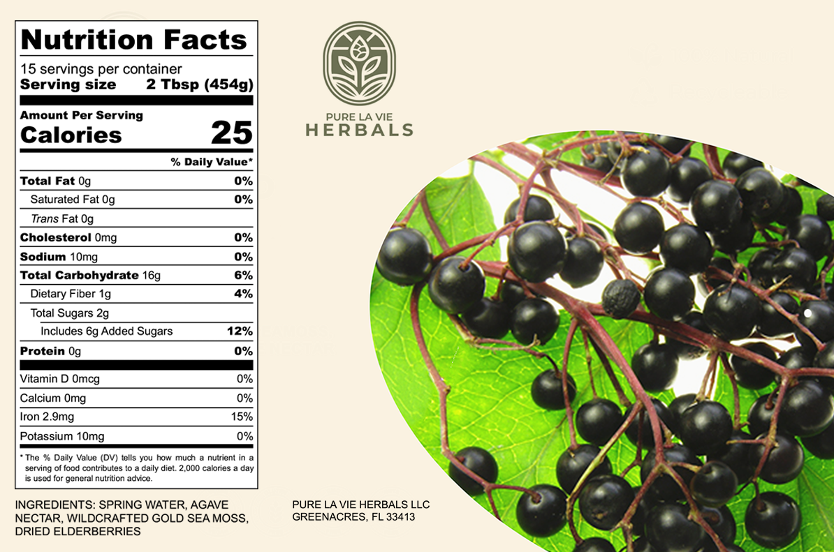Elderberry Sea Moss Gel – 16oz | Wildcrafted, 92 Minerals, Immune Support | Vegan & Kid-Friendly