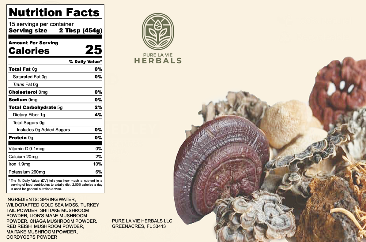 Mushroom Medley Sea Moss Gel – 16oz | Wildcrafted, 92 Minerals, Brain Support | Vegan & Kid-Friendly