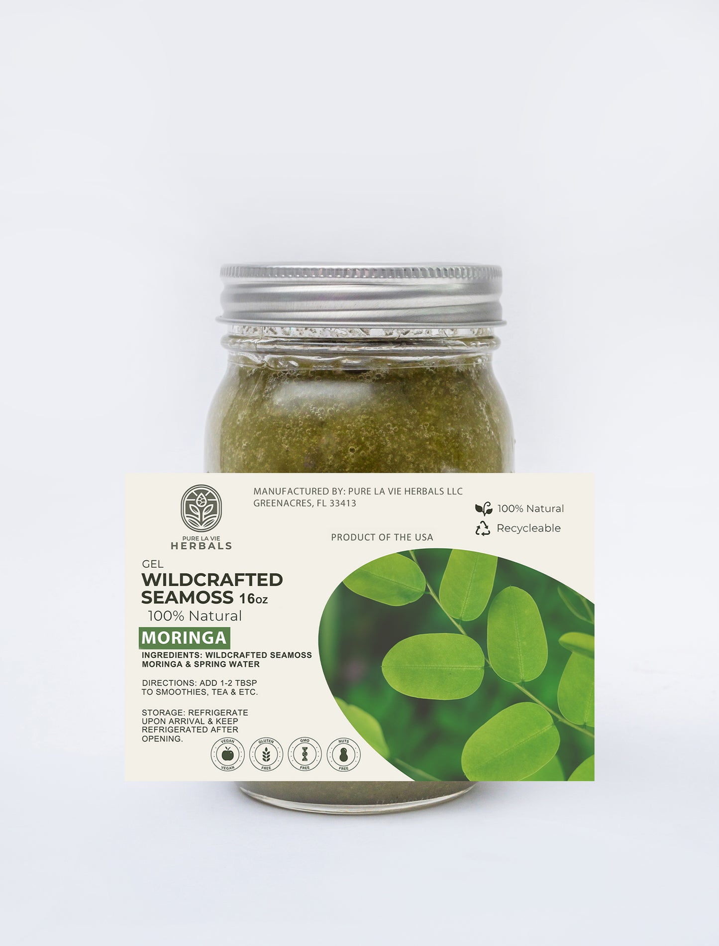 Moringa Sea Moss Gel – 16oz | Wildcrafted, 92 Minerals, Immune & Energy Support | Vegan & Kid-Friendly