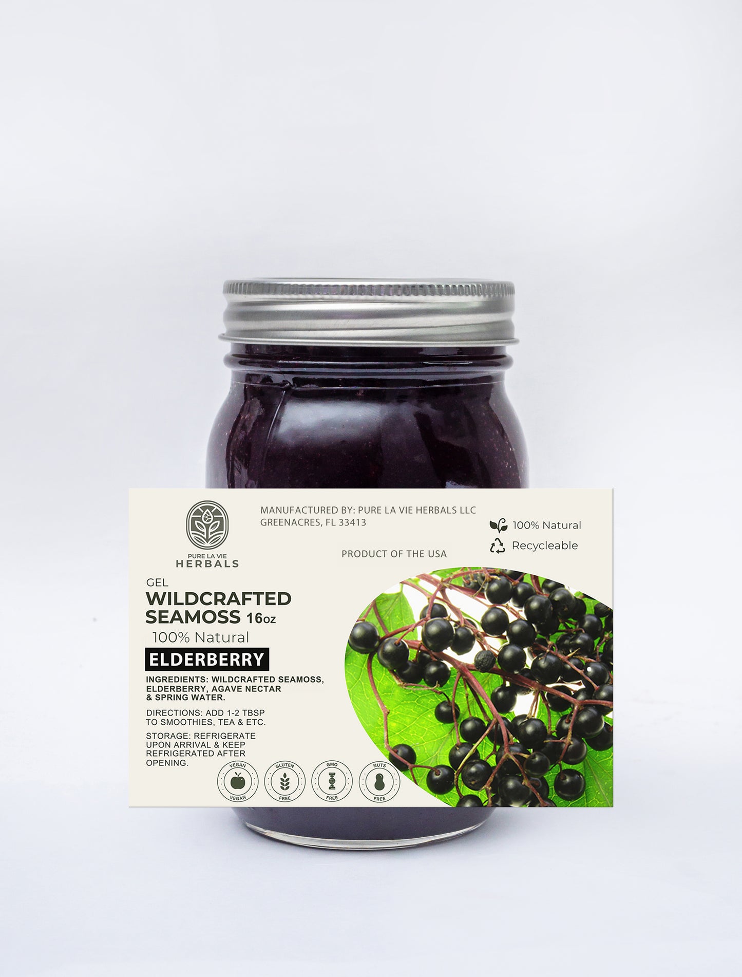 Elderberry Sea Moss Gel – 16oz | Wildcrafted, 92 Minerals, Immune Support | Vegan & Kid-Friendly