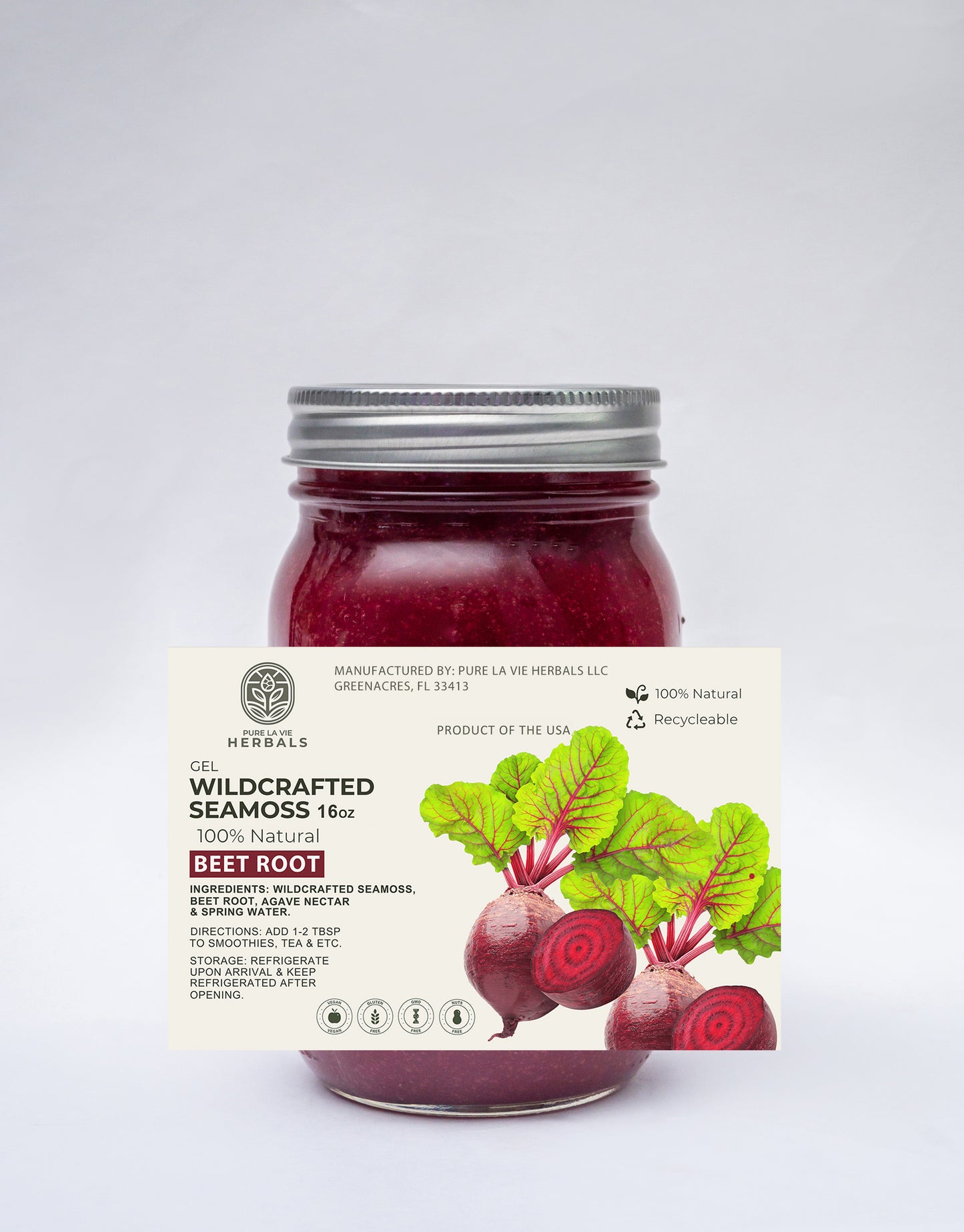 Beetroot Sea Moss Gel – 16oz | Wildcrafted, 92 Minerals, Heart & Energy Support | Vegan & Kid-Friendly