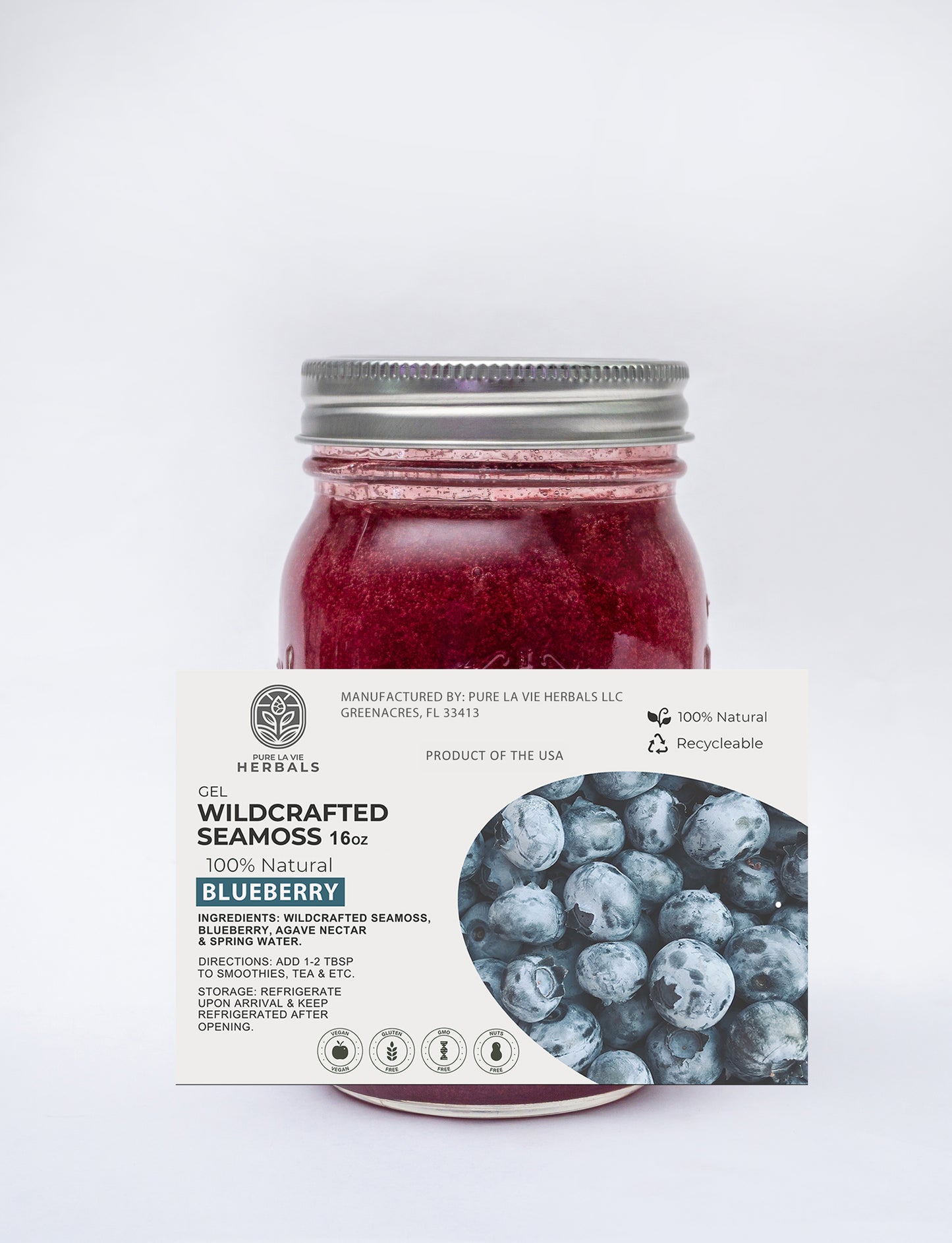 Blueberry Sea Moss Gel – 16oz | Wildcrafted, 92 Minerals, Superfood Gel| Vegan & Kid-Friendly