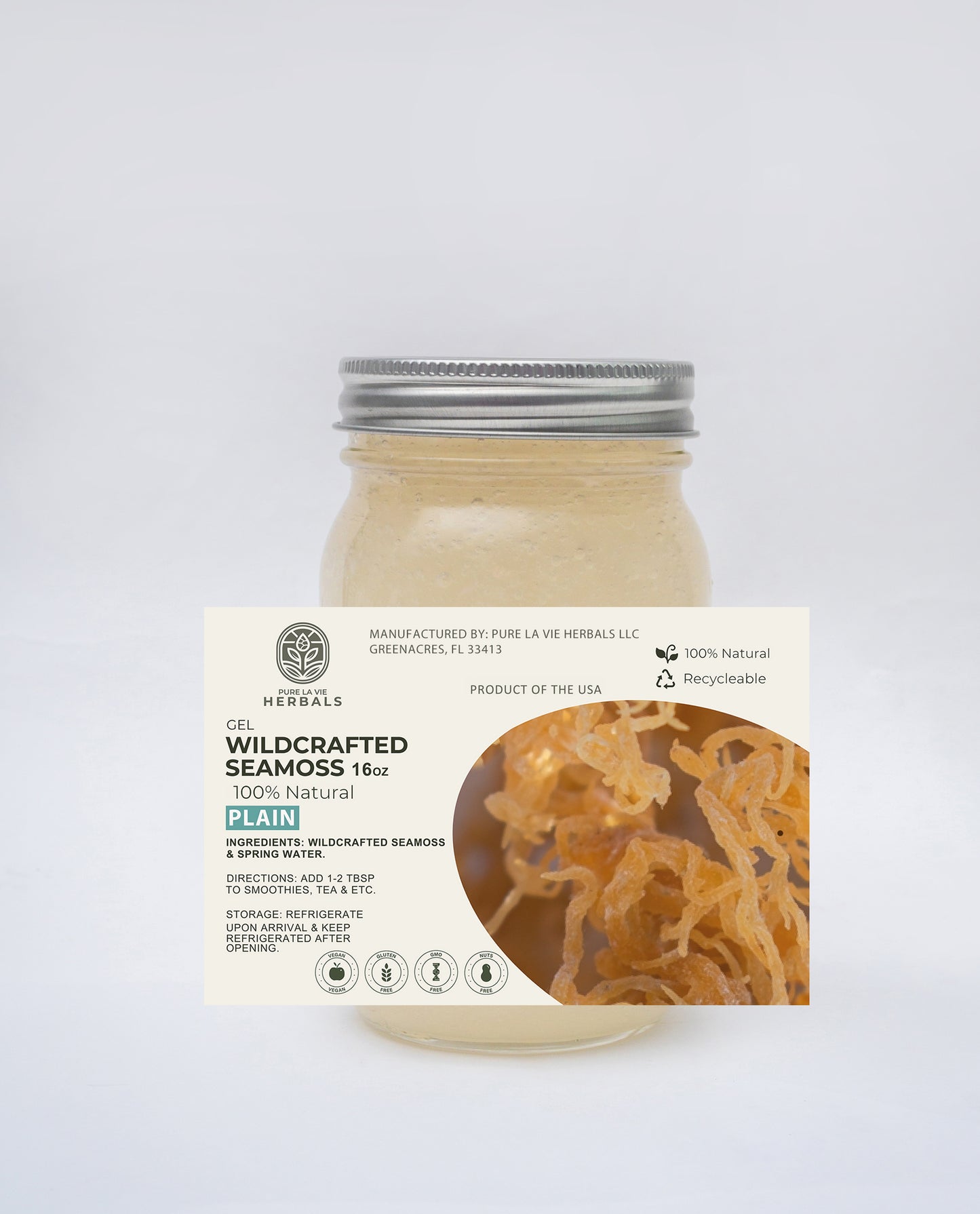 Plain Sea Moss Gel – 16oz | Wildcrafted, 92 Minerals, Pure & Natural Superfood | Vegan & Kid-Friendly