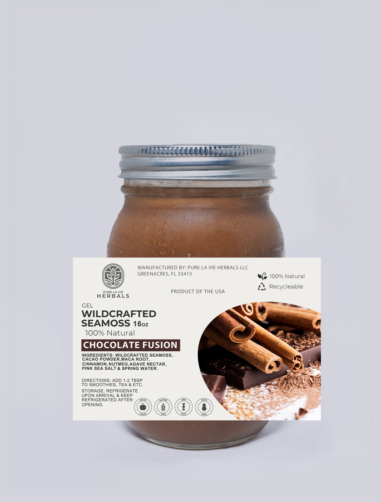 Chocolate Fusion Sea Moss Gel – 16oz | Wildcrafted, 92 Minerals | Vegan & Kid-Friendly