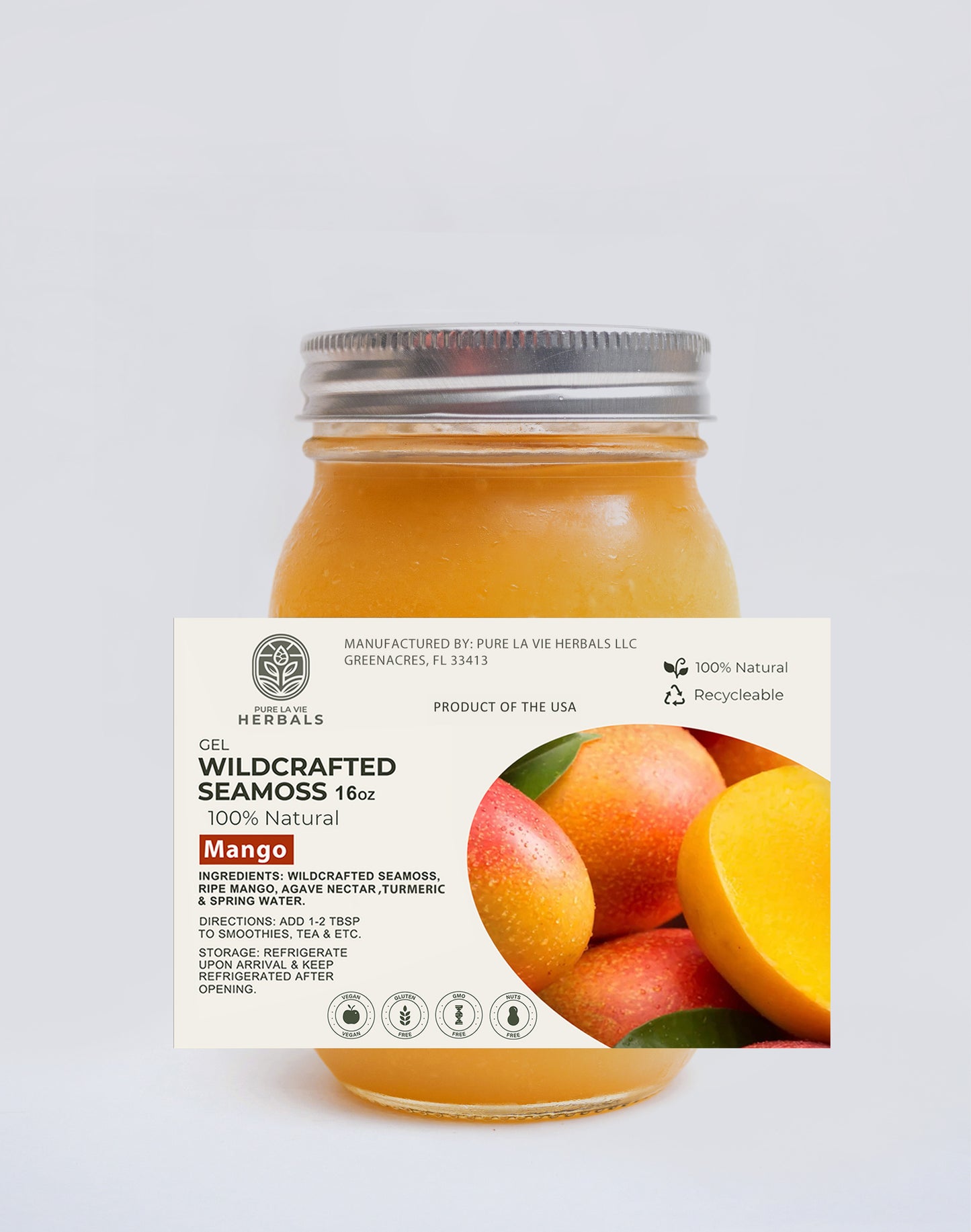 Mango Sea Moss Gel – 16oz | Wildcrafted, 92 Minerals | Vegan & Kid-Friendly