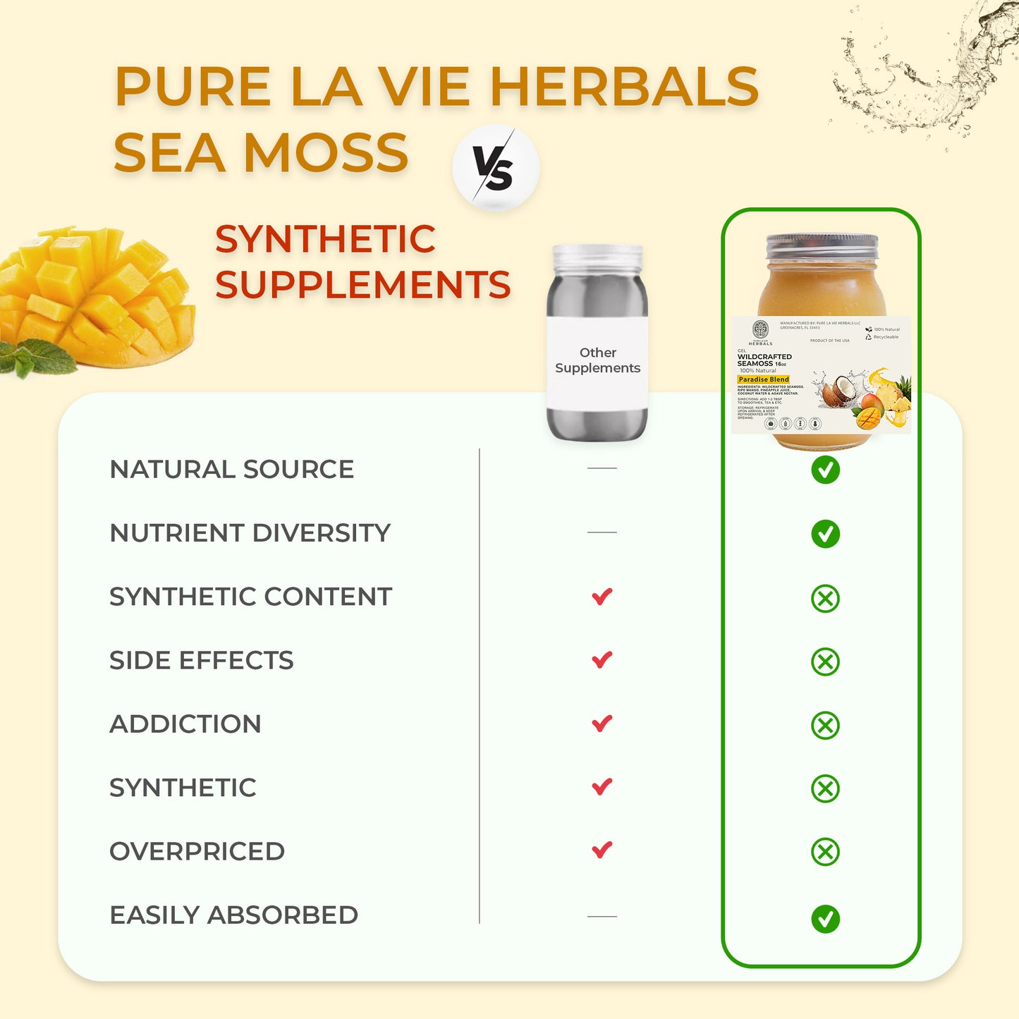 Paradise Blend Sea Moss Gel – 16oz | Mango, Coconut Water & Pineapple Juice Fusion | Vegan & Kid-Friendly