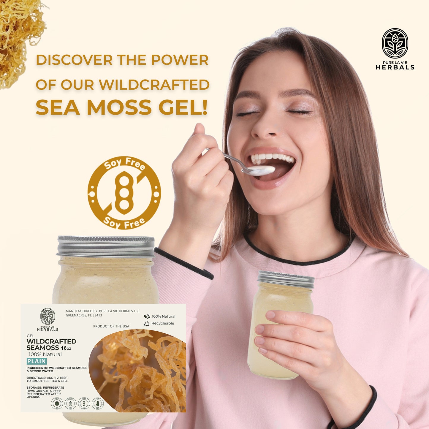 Plain Sea Moss Gel – 16oz | Wildcrafted, 92 Minerals, Pure & Natural Superfood | Vegan & Kid-Friendly