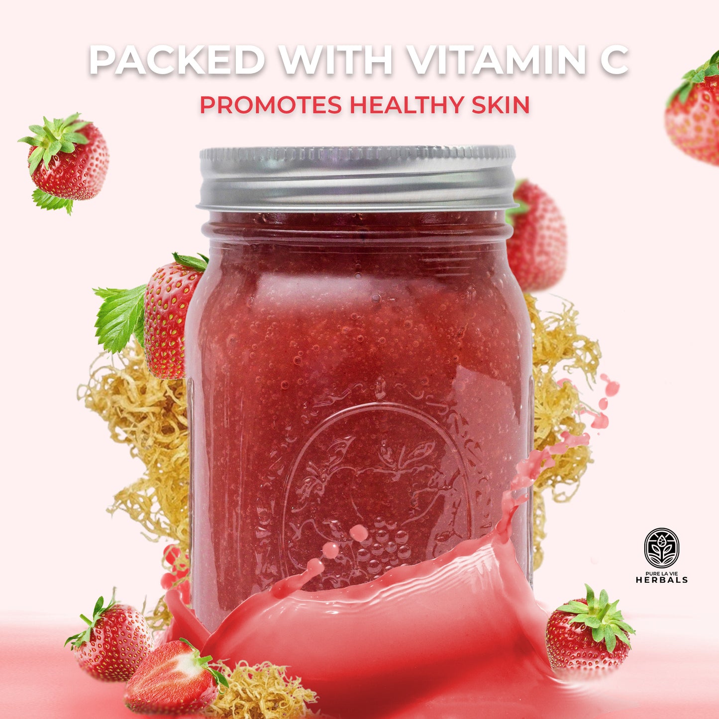Strawberry Sea Moss Gel – 16oz | Wildcrafted, 92 Minerals, Skin & Immune Support | Vegan & Kid-Friendly