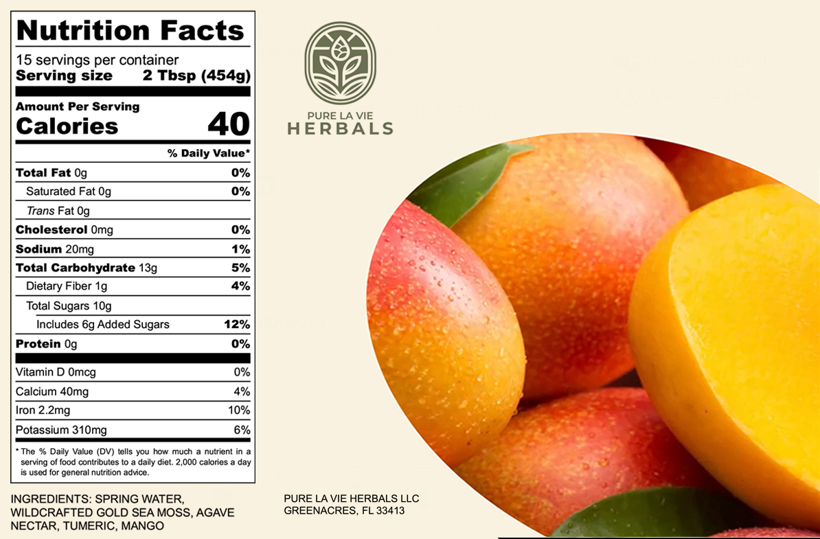 Gel de musgo marino de mango y cúrcuma – Mezcla de superalimentos silvestres de 473 ml | Apto para veganos | Fusión vibrante y dorada