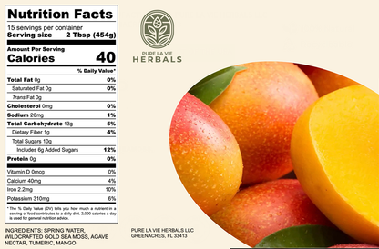 Gel de musgo marino de mango y cúrcuma – Mezcla de superalimentos silvestres de 473 ml | Apto para veganos | Fusión vibrante y dorada